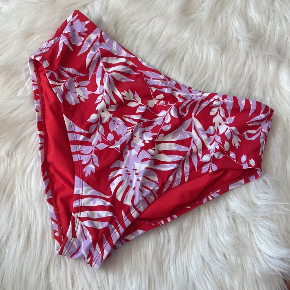 Kona Sol Red Palm Leaf Bikini Bottom Sz L